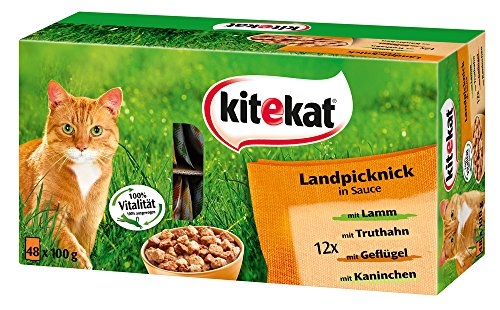 Kitekat Katzenfutter Nassfutter Landpicknick in Sauce, 48 Portionsbeutel (48 x 85g) von Kitekat