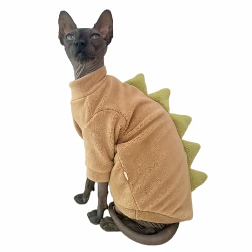 Dinosaur Sphynx Katzenkleidung, weicher Polarfleecepullover für Katze, elastische Haustierkleidung, dick, warm, für den Winter, für haarlose Katze, Devon, Kornisch, kleine Hunde mit Ärmeln (Khaki, Dinosaur Sphynx Katzenkleidung, weicher Polarfleecepullover für Katze, elastische Haustierkleidung, dick, warm, für den Winter, für haarlose Katze, Devon, Kornisch, kleine Hunde mit Ärmeln (Khaki, von Kitipcoo