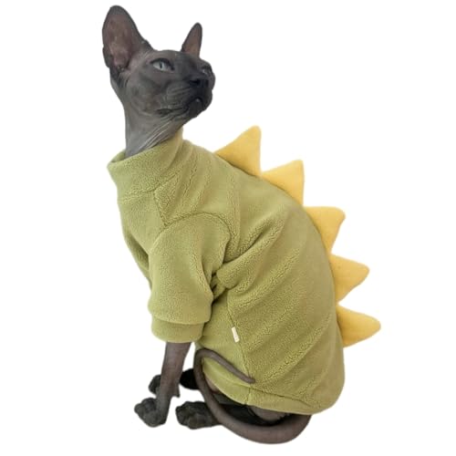 Dinosaur Sphynx Katzenkleidung, weicher Polarfleecepullover für Katze, elastische Haustierkleidung, dick, warm, für den Winter, für haarlose Katzen, Devon, Kornisch, kleine Hunde mit Ärmeln, Grün von Kitipcoo