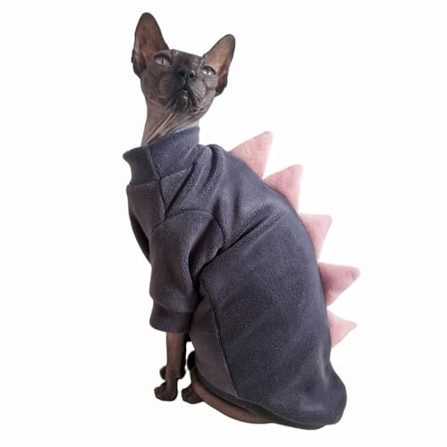 Dinosaur Sphynx Katzenkleidung, weicher Polarfleecepullover für Katzen, elastische Haustierkleidung, dick, warm, Winteroutfit für haarlose Katze, Devon, Kornisch, kleine Hunde mit Ärmeln, Grau, Größe Dinosaur Sphynx Katzenkleidung, weicher Polarfleecepullover für Katzen, elastische Haustierkleidung, dick, warm, Winteroutfit für haarlose Katze, Devon, Kornisch, kleine Hunde mit Ärmeln, Grau, Größe von Kitipcoo