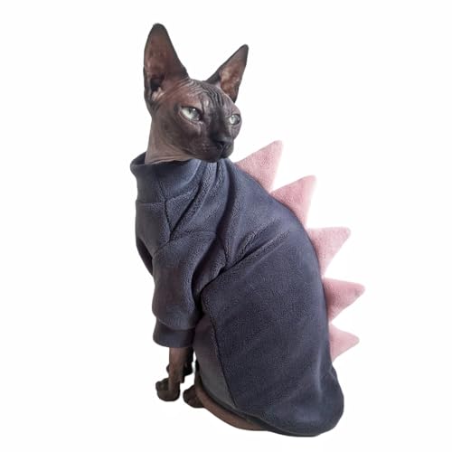 Dinosaur Sphynx Katzenkleidung, weicher Polarfleecepullover für Katzen, elastische Haustierkleidung, dick, warm, Winteroutfit für haarlose Katzen, Devon, Kornisch, kleine Hunde mit Ärmeln, Grau, Größe Dinosaur Sphynx Katzenkleidung, weicher Polarfleecepullover für Katzen, elastische Haustierkleidung, dick, warm, Winteroutfit für haarlose Katzen, Devon, Kornisch, kleine Hunde mit Ärmeln, Grau, Größe von Kitipcoo