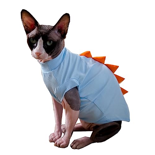 Dinosaurier-Sphynx haarlose Katzenkleidung, niedliches Sommer-Baumwoll-Shirt, Katzenkostüm, Haustierkleidung, Kätzchen, T-Shirts, Katzen, kleine Hunde, Seeblau, Größe XXL von Kitipcoo
