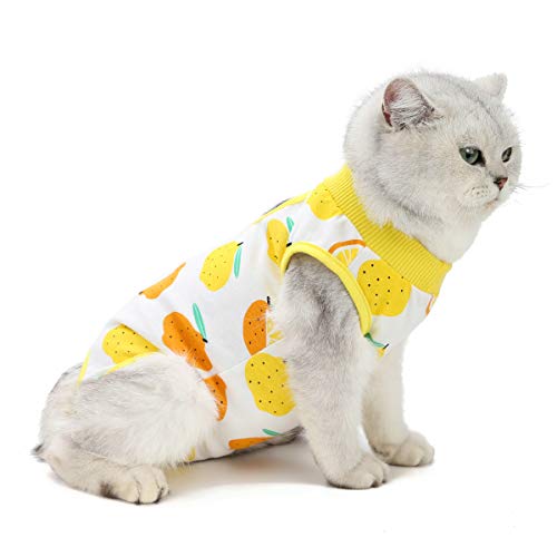 Kitipcoo Professionelle Chirurgie Recovery Anzug für Katzen, Paste, Baumwolle, atmungsaktiv, Anzüge für Bauchwunden und Hauterkrankungen für Katzen, Hunde, Anzug (L(3.9–5 kg), Zitrone) von Kitipcoo
