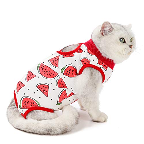Kitipcoo Professionelle Chirurgie Recovery Anzug für Katzen, Paste, Baumwolle, atmungsaktiv, Anzüge für Bauchwunden und Hauterkrankungen für Katzen, Hunde, Anzug (M (2.7-3.6 kg), Wassermelon) von Kitipcoo