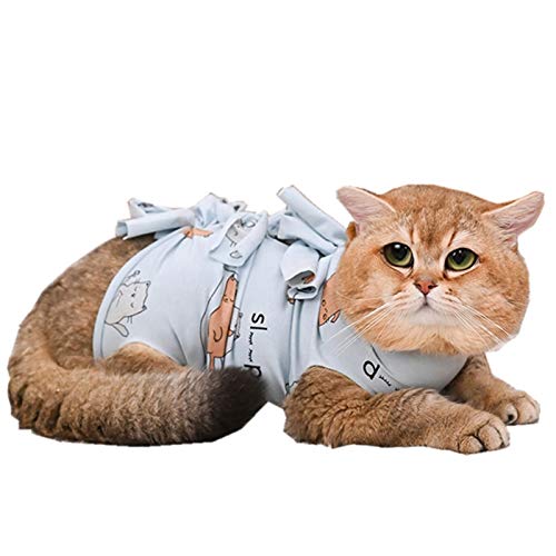 Kitipcoo Professionelle Erholung Anzug für Bauchwunden und Hauterkrankungen, E-Halsband Alternative für Katzen und Hunde, nach Operationen, empfohlen von Tierärzten (L (5-7 kg), blaue Katze) von Kitipcoo
