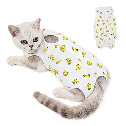 Kitipcoo Professioneller Chirurgie-Anzug für Katzen, Paste Baumwolle, atmungsaktiv, für Bauchwunden und Hauterkrankungen für Katzen, Hunde, nach Operationen, S (3.3-5.5 lbs), banane von Kitipcoo