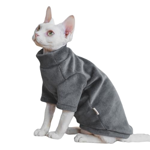 Rollkragenpullover für Sphynx-Katzen, weiches, dickes, doppelseitiges Fleece, Katzenkleidung, Winter, warmer Outfit, Mantel für haarlose Katzen und kleine Hunde, Bekleidung mit Ärmeln, Grau, Größe L Rollkragenpullover für Sphynx-Katzen, weiches, dickes, doppelseitiges Fleece, Katzenkleidung, Winter, warmer Outfit, Mantel für haarlose Katzen und kleine Hunde, Bekleidung mit Ärmeln, Grau, Größe L von Kitipcoo