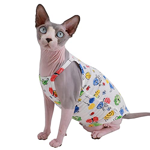 Sphynx Baumwollweste für Katzen und kleine Hunde, einfarbig, Größe XL (4 - 5 kg), Buntstiftzeichnung von Kitipcoo