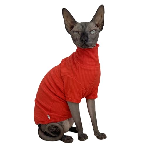 Sphynx Cats Shirt Cat Turtleneck Cotton Sweater Pullover Kitten T-Shirts with Sleeves Cat Pajamas Jumpsuit for Sphynx Cornish Rex, Devon Rex, Peterbald (Sunset, Large (Pack of 1)) von Kitipcoo
