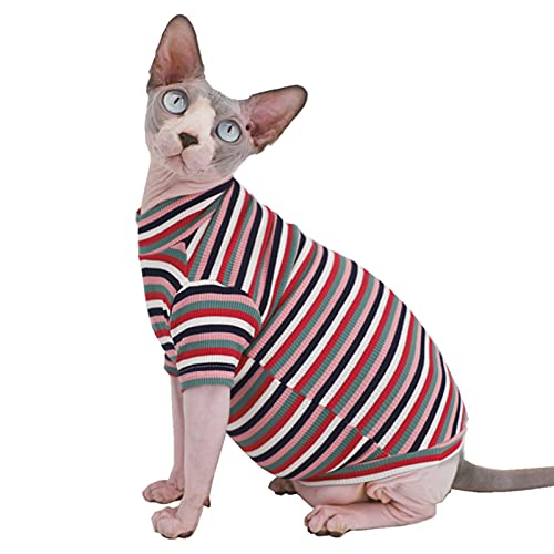 Sphynx Haarlose Katze, niedlich, atmungsaktiv, Sommer-T-Shirt, Baumwoll-T-Shirt, runder Kragen, Weste, ärmellos, für Katzen und kleine Hunde, Größe M (1,8–2,5 kg), Rosa in Dunkelheit. von Kitipcoo