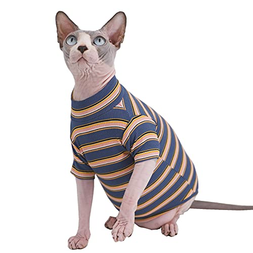 Sphynx Haarlose Katze, niedlich, atmungsaktiv, Sommer-T-Shirt, Baumwolle, Rundhalsausschnitt, ärmellos, für Katzen und kleine Hunde, Größe XL (4-5,5 kg), Blau und Pink von Kitipcoo