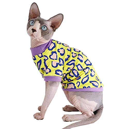 Sphynx Haarlose Katze, niedliche Sommer-Baumwoll-T-Shirts, Haustierkleidung, Rundkragen, Kätzchen-Shirts, Katzenbekleidung (Leopard, Größe M (1 Stück)) von Kitipcoo
