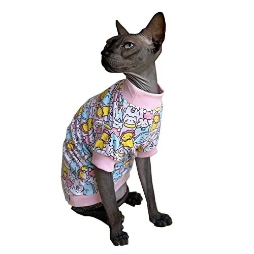 Sphynx Haarlose Katze, niedliche Sommer-Baumwoll-T-Shirts, Haustierkleidung, Rundkragen, Kätzchen-Shirts, Katzenbekleidung (niedliche Tiere, Größe M (1 Pack) von Kitipcoo