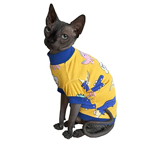 Sphynx Haarlose Katze, niedliches Sommer-T-Shirts, Haustierkleidung, Rundkragen, Kätzchen-Shirts, Katzenbekleidung (Dinosaurier, Größe M (2,5–3 kg)) von Kitipcoo