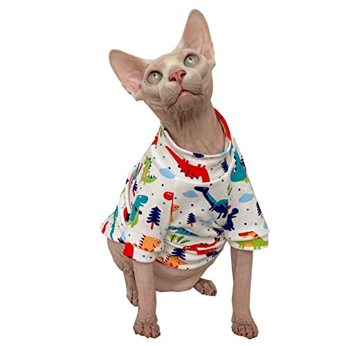 Sphynx Haarlose Katze Sommer Baumwolle T-Shirts Katzenweste Haustier Kleidung, Rundkragen Weste Kätzchen Shirts ärmellos Katzen & kleine Hunde Bekleidung (X-Large, Dinosaurier) von Kitipcoo