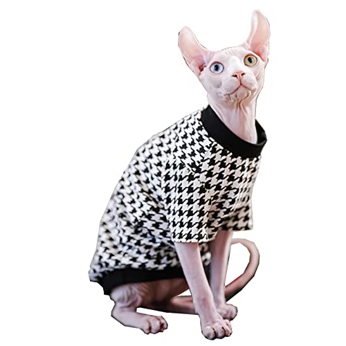 Sphynx Haarlose Katze Sommer Baumwolle T-Shirts Katzenweste Haustier Kleidung Rundkragen Weste Kätzchen Shirts ärmellos Katzen & kleine Hunde Bekleidung (klein, Hahnentritt) von Kitipcoo