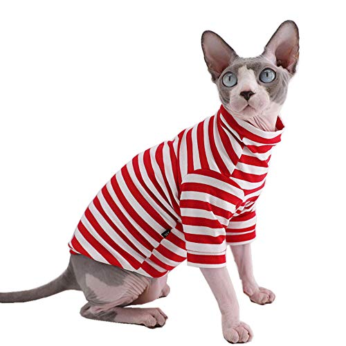Sphynx Haarlose Katze rot gestreift atmungsaktiv Sommer Baumwolle T-Shirts Haustierkleidung Rundkragen Weste Kätzchen Shirts ärmellos Katzen & kleine Hunde Bekleidung (XL (4-5 kg), rote Streifen) von Kitipcoo