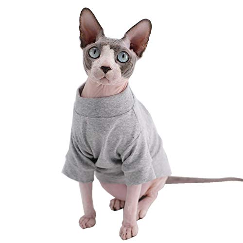 Sphynx Haarlose Katzen-T-Shirts aus Baumwolle, Haustierkleidung, Pullover, Kätzchen-T-Shirts mit Ärmeln, Katzen und kleine Hunde, einfarbig, Größe M+ (3,3–3,9 kg)) von Kitipcoo