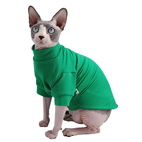 Sphynx Haarlose Katzen-T-Shirts aus Baumwolle, Haustierkleidung, Pullover Kätzchen-T-Shirts mit Ärmeln, Katzen und kleine Hunde, einfarbig, Größe L (4 - 5 kg), Grün von Kitipcoo