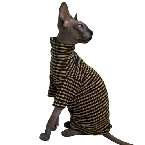 Sphynx Haarloses Katzen-Shirt, Vintage-Streifen, Baumwolle, Rollkragen, Haustierkleidung, Kätzchen-T-Shirts mit Ärmeln für Sphynx Cornish Rex, Devon Rex, Peterbald (Gelb / Schwarz, Größe S (1 Stück) Sphynx Haarloses Katzen-Shirt, Vintage-Streifen, Baumwolle, Rollkragen, Haustierkleidung, Kätzchen-T-Shirts mit Ärmeln für Sphynx Cornish Rex, Devon Rex, Peterbald (Gelb / Schwarz, Größe S (1 Stück) von Kitipcoo