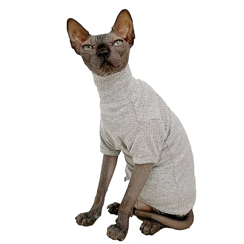 Sphynx Haarloses Katzen-Shirt, atmungsaktiv, Katzen-Rollkragenpullover, Pullover, Kätzchen-T-Shirts mit Ärmeln, Katzen-Pyjama, Jumpsuit für Sphynx Cornish Rex, Peterbald (XX-Large, Hellgrau) von Kitipcoo