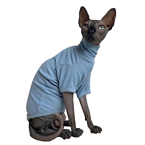 Sphynx Haarloses Katzenhemd aus Baumwolle, Katzen-Rollkragenpullover, Pullover, Kätzchen-T-Shirts mit Ärmeln, Katzen-Pyjama, Overall für Sphynx Cornish Rex, Devon Rex, Peterbald (Himmelblau, XX-Large von Kitipcoo