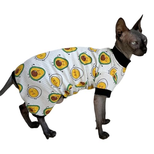 Sphynx Katzen-Schlafanzug mit vier Beinen, Baumwolle, elastische Haustierkleidung für haarlose Katzen, Operationsanzug, Unterhemd, Kleidung für Sphynx, Devon, Cornish (Ei und Avocado, XL) von Kitipcoo