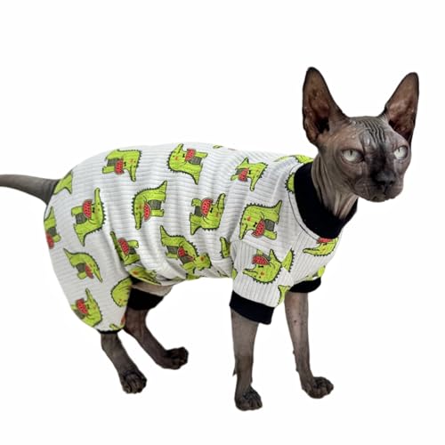 Sphynx Katzen-Schlafanzug mit vier Beinen, Baumwolle, elastische Haustierkleidung für haarlose Katzen, Operationsanzug, Unterhemd, Kleidung für Sphynx, Devon, Kornisch (Krokodil, S) von Kitipcoo