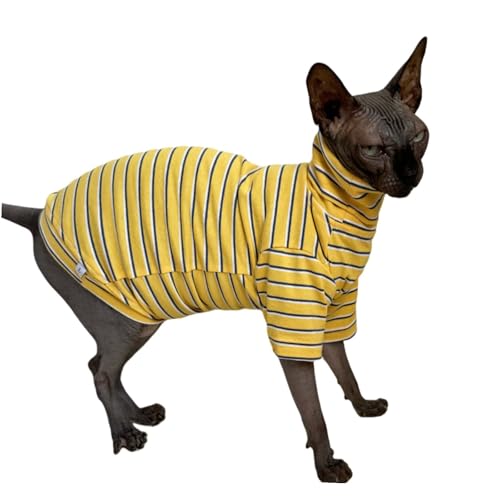 Sphynx Katzen-Shirt, Vintage-Streifen, haarlos, Baumwolle, Rollkragen, Haustierkleidung, Kätzchen, T-Shirts mit Ärmeln für Sphynx, Cornish Rex, Devon Rex, Peterbald (Gelb gestreift, Größe XX-Large (1 Sphynx Katzen-Shirt, Vintage-Streifen, haarlos, Baumwolle, Rollkragen, Haustierkleidung, Kätzchen, T-Shirts mit Ärmeln für Sphynx, Cornish Rex, Devon Rex, Peterbald (Gelb gestreift, Größe XX-Large (1 von Kitipcoo