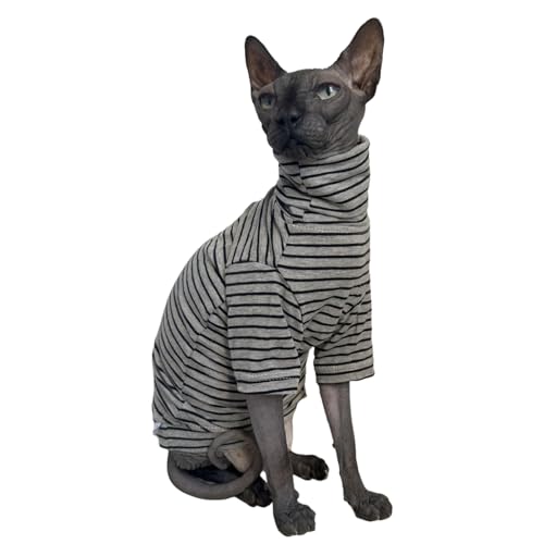 Sphynx Katzen-Shirt, Vintage-Streifen, haarlos, Baumwolle, Rollkragen, Haustierkleidung, Kätzchen, T-Shirts mit Ärmeln für Sphynx, Cornish Rex, Devon Rex, Peterbald (Grau gestreift, Größe XL, 1 Stück) Sphynx Katzen-Shirt, Vintage-Streifen, haarlos, Baumwolle, Rollkragen, Haustierkleidung, Kätzchen, T-Shirts mit Ärmeln für Sphynx, Cornish Rex, Devon Rex, Peterbald (Grau gestreift, Größe XL, 1 Stück) von Kitipcoo