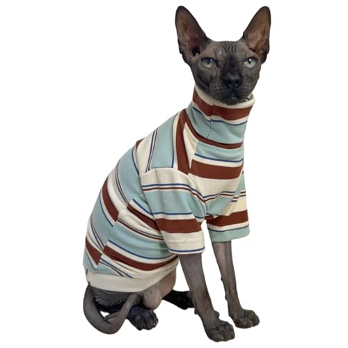 Sphynx Katzen-Shirt, Vintage-Streifen, haarlos, Baumwolle, Rollkragen, Haustierkleidung, Kätzchen, T-Shirts mit Ärmeln für Sphynx, Cornish Rex, Devon Rex, Peterbald (Minzbraun, Größe L (1 Stück) Sphynx Katzen-Shirt, Vintage-Streifen, haarlos, Baumwolle, Rollkragen, Haustierkleidung, Kätzchen, T-Shirts mit Ärmeln für Sphynx, Cornish Rex, Devon Rex, Peterbald (Minzbraun, Größe L (1 Stück) von Kitipcoo