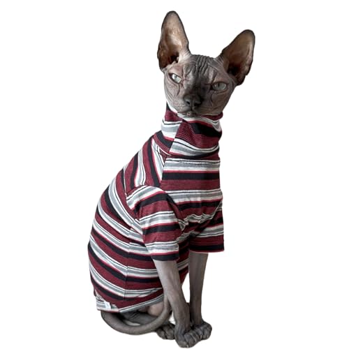 Sphynx Katzen-Shirt, Vintage-Streifen, haarlos, Baumwolle, Rollkragen, Haustierkleidung, Kätzchen, T-Shirts mit Ärmeln für Sphynx-Katzen (Old School, klein) von Kitipcoo
