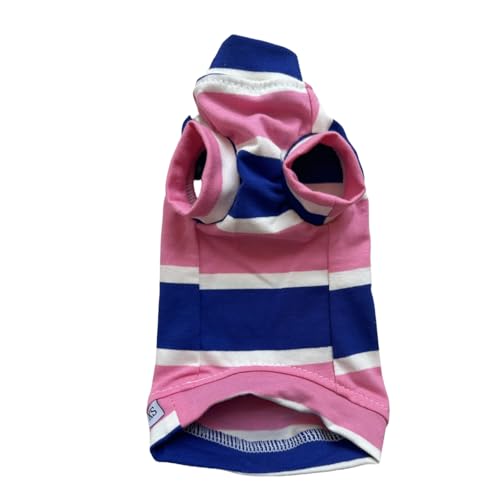 Sphynx Katzen-Shirt, Vintage-Streifen, haarlos, Baumwolle, Rollkragen, Haustierkleidung, Kätzchen, T-Shirts mit Ärmeln für Sphynx-Katzen (breit, rosa-blau, gestreift, Größe XS) von Kitipcoo