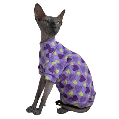 Sphynx Katzen-T-Shirt, Baumwolle, haarlos, Katzen-Sweatshirt, Rundkragen, Kätzchen-Shirt, Weste, Katzen und kleine Hunde (Lila-Herz, Größe XL (4,5–5,4 kg)) von Kitipcoo