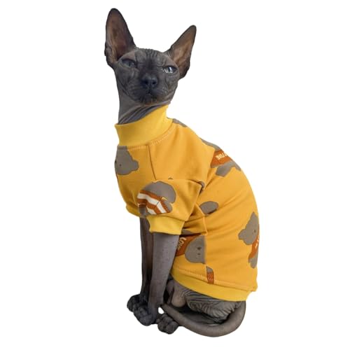 Sphynx Katzen-T-Shirts, elastisch, haarlos, Katzen-Sweatshirt, Rundkragen, Kätzchen, Weste, Katzen und kleine Hunde, Bekleidung (Bär, Größe S (1,5–2 kg)) von Kitipcoo