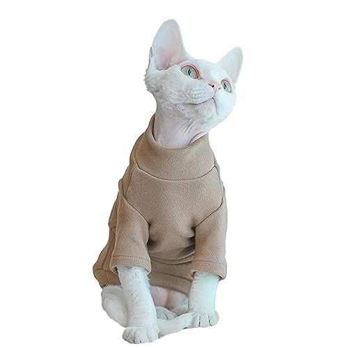 Sphynx Katzen Warmes Fleece-Shirt Katze Rollkragen Unterhemd Thermo Haarlose Katzenkleidung für Sphynx, Devon, Cornish Katzenkleidung und kleine Kätzchen und Hunde (Solid Coffee, Large) von Kitipcoo