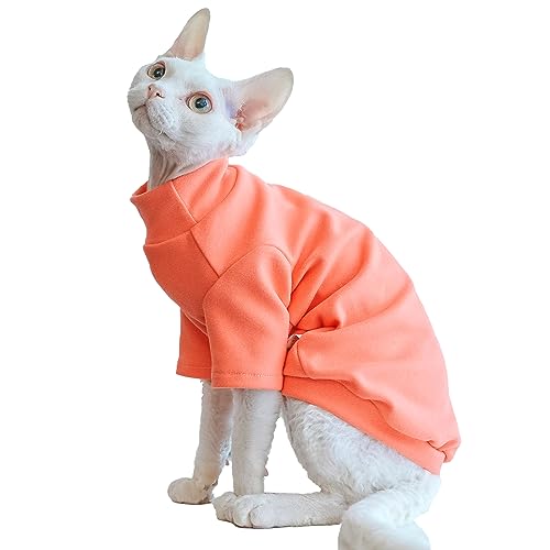 Sphynx Katzen Warmes Fleece-Shirt Katze Rollkragen Unterhemd Thermo Haarlose Katzenkleidung für Sphynx, Devon, Cornish Katzenkleidung und kleine Kätzchen und Hunde (Solid Orange, Medium) von Kitipcoo