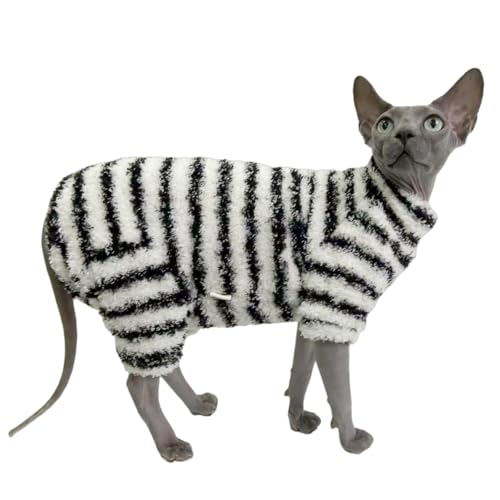 Sphynx Katzenkleidung, Fleece-Schlafanzug mit vier Beinen, superweich, elastisch, Haustierkleidung für haarlose Katzen, Chirurgie, Genesungsanzug, Katze für Sphynx, Devon Cornish, Schwarz / Weiß von Kitipcoo