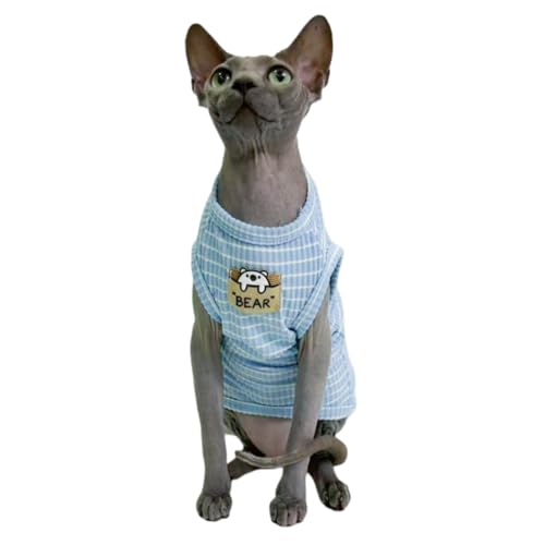 Sphynx Katzenkleidung, Weste für haarlose Katzen, geripptes gestreiftes Katzen-T-Shirt, Kleidung, Kätzchen, Sommer, Baumwoll-Shirt, ärmellos, für Cornish Rex, Devon Rex, Peterbald (Himmelblau, Größe Sphynx Katzenkleidung, Weste für haarlose Katzen, geripptes gestreiftes Katzen-T-Shirt, Kleidung, Kätzchen, Sommer, Baumwoll-Shirt, ärmellos, für Cornish Rex, Devon Rex, Peterbald (Himmelblau, Größe von Kitipcoo
