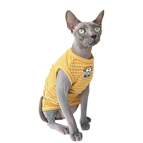 Sphynx Katzenkleidung, Weste für haarlose Katzen, geripptes gestreiftes Katzen-T-Shirt, Kleidung, Kätzchen, Sommer, Baumwoll-Shirt, ärmellos, für Cornish Rex, Devon Rex, Peterbald (Ingwer, Größe L Sphynx Katzenkleidung, Weste für haarlose Katzen, geripptes gestreiftes Katzen-T-Shirt, Kleidung, Kätzchen, Sommer, Baumwoll-Shirt, ärmellos, für Cornish Rex, Devon Rex, Peterbald (Ingwer, Größe L von Kitipcoo