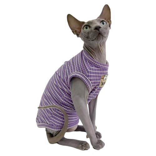 Sphynx Katzenkleidung, Weste für haarlose Katzen, geripptes gestreiftes Katzen-T-Shirt, Kleidung, Kätzchen, Sommer, Baumwoll-Shirt, ärmellos, für Cornish Rex, Devon Rex, Peterbald (lila, Größe S (1,6 Sphynx Katzenkleidung, Weste für haarlose Katzen, geripptes gestreiftes Katzen-T-Shirt, Kleidung, Kätzchen, Sommer, Baumwoll-Shirt, ärmellos, für Cornish Rex, Devon Rex, Peterbald (lila, Größe S (1,6 von Kitipcoo