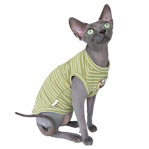 Sphynx Katzenkleidung, Weste für haarlose Katzen, geripptes gestreiftes Katzen-T-Shirt, Kleidung, Kätzchen, Sommer, Baumwoll-Shirt, ärmellos für Cornish Rex, Devon Rex, Peterbald (Grün, Größe XL (4,5 Sphynx Katzenkleidung, Weste für haarlose Katzen, geripptes gestreiftes Katzen-T-Shirt, Kleidung, Kätzchen, Sommer, Baumwoll-Shirt, ärmellos für Cornish Rex, Devon Rex, Peterbald (Grün, Größe XL (4,5 von Kitipcoo