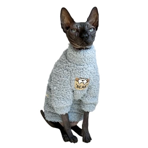 Sphynx Katzenkleidung, haarlos, superweich, warm, Fleece, elastisch, Winterpullover, Outfit, Haustierkleidung für Sphynx Katzenmantel für Katzen und kleine Hunde, Blau, Größe L von Kitipcoo