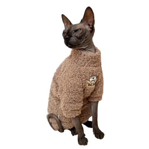 Sphynx Katzenkleidung, haarlos, superweich, warm, Fleece, elastisch, Winterpullover, Outfit, Haustierkleidung für Sphynx Katzenmantel für Katzen und kleine Hunde, Braun, Größe XL von Kitipcoo