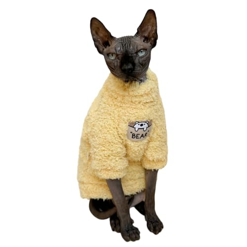 Sphynx Katzenkleidung, haarlos, superweich, warm, Fleece, elastisch, Winterpullover, Outfit, Haustierkleidung für Sphynx Katzenmantel für Katzen und kleine Hunde, Gelb, Größe S Sphynx Katzenkleidung, haarlos, superweich, warm, Fleece, elastisch, Winterpullover, Outfit, Haustierkleidung für Sphynx Katzenmantel für Katzen und kleine Hunde, Gelb, Größe S von Kitipcoo