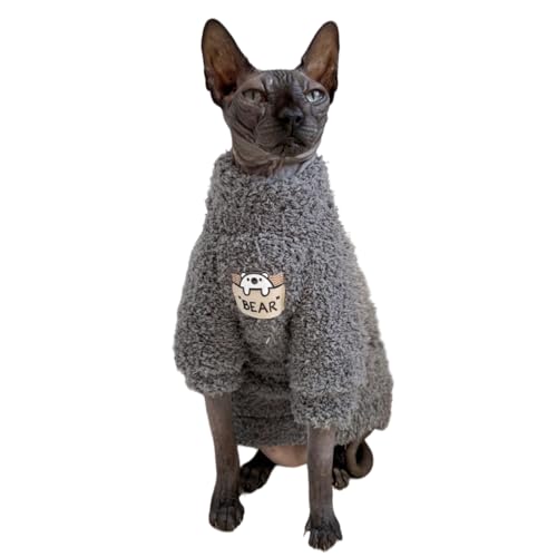 Sphynx Katzenkleidung, haarlos, superweich, warm, Fleece, elastisch, Winterpullover, Outfit, Haustierkleidung für Sphynx Katzenmantel für Katzen und kleine Hunde, Grau, Größe XL von Kitipcoo