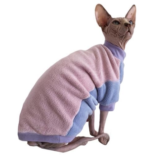 Sphynx Katzenkleidung, haarlos, warmes Fleece, Winter-Katzenpullover, Outfit, Haustierkleidung für Sphynx, Katzenmantel für Katzen, Katzen und kleine Hunde (Rückseite rosa, Bauchblau, Größe S) von Kitipcoo