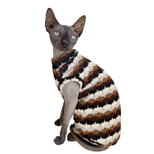 Sphynx Katzenkleidung, haarlose Katzenweste, elastischer Katzenpullover, Outfit, Haustierkleidung für Sphynx Katzenmantel für Katzen und kleine Hunde, haarlose Katzenhemden, Pullover (Kastanie, XL) von Kitipcoo