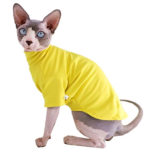 Sphynx Katzenkleidung Winter Dicke Baumwolle T-Shirts Doppellagige Haustierkleidung Pullover Kätzchen Shirts mit Ärmeln Haarlos Katze Pyjama Bekleidung für Katzen & kleine Hunde (M+ (3.3-3.9 kg) von Kitipcoo