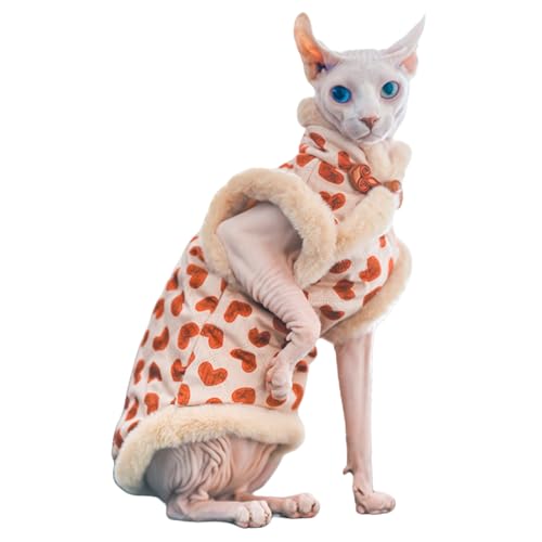 Sphynx Katzenkleidung aus Kunstfell, Chi-Pao, Baumwolle, haarlos, Cheongsam-Shirt, Katzenweste, Haustierpullover, Kleidung, Kätzchenbekleidung für schlanke Katzen (rotes Herz, groß) von Kitipcoo